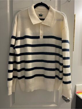 ESC Cream Crewneck Sweater with Navy Stripes
